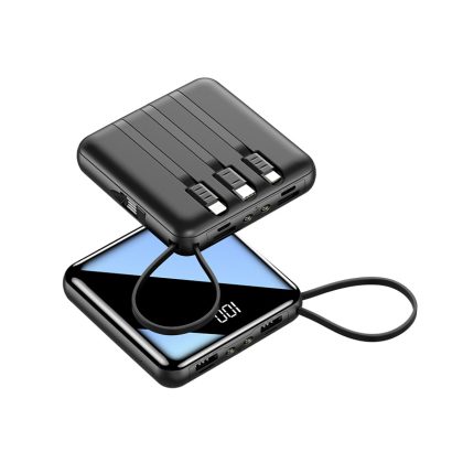 20000mAh Mini Portable Power Bank Built-in 3 Cables Fast charging Backup External Battery Led Display